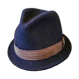 Stylish Wool Navy Fedora with Brown Band By Goorin Brothers XL